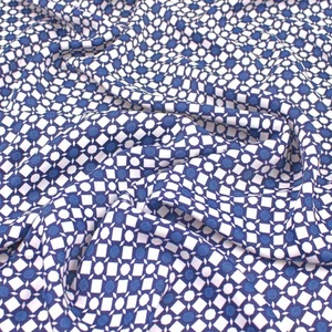 Kim Navy Geometric Shapes Printed Viscose Challis Dressmaking Fabric - Picture 1 of 4
