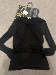M&S Autograph Black Slash Neck Wrap Front Top With Silk Size 14 BNWT M&S - Picture 1 of 8