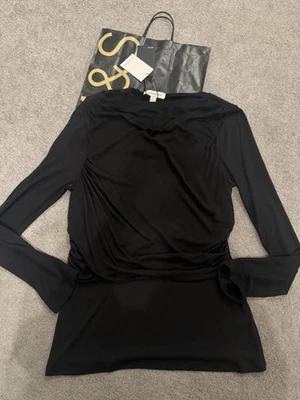 M&S Autograph Black Slash Neck Wrap Front Top With Silk Size 14 BNWT M&S - Image 1 of 4