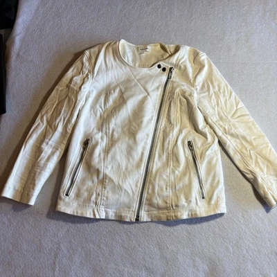 Helmut Lang Women's White Denim Moto Jacket Asymmetrical Zip Pockets Small - Image 1 of 4