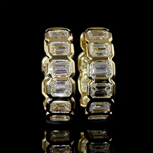 Lab-Grown 1.98 Carat Emerald - Diamond 14K Yellow Gold Huggies Earrings - Picture 1 of 2
