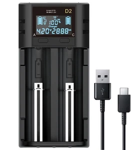 18650 Battery Charger, 2 Bay Battery Charger with Smart LCD Display Fast Charge - Picture 1 of 8