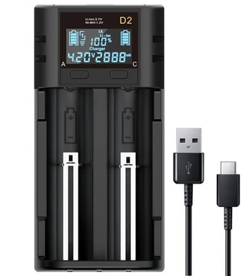 18650 Battery Charger, 2 Bay Battery Charger with Smart LCD Display Fast Charge - Image 1 of 4