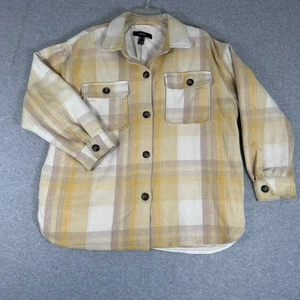 FOREVER 21 Women's Yellow Shacket Oversized Brushed Plaid Lined Size Large - Picture 1 of 8