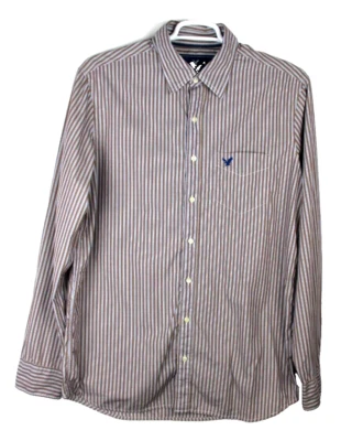 American Eagle Shirt Tall Button Up Brown Blue Stripe Long Sleeve Men's Size LT - Image 1 of 4