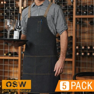 5 x Black Indigo Blue Antique Brass East Village Denim Bib Aprons - Cafe, Bar - Bild 1 von 6