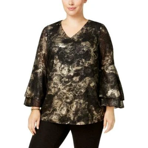 Alfani Women's Black Metallic Poet Sleeve Pullover Top Blouse NWT MSRP $79 A4807 - Picture 1 of 10
