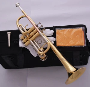 Top Gold Lacquer C Key Trumpet Horn Cupronickel Tuning Pipe Free 2 Mouthpiece - Picture 1 of 6