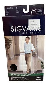 Sigvaris Well Being 186 Men Casual Cotton Knee High Socks Size C Black Open Box - Picture 1 of 12