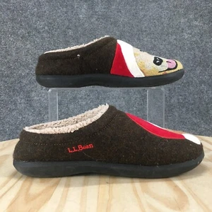 LL Bean Slippers Womens 7M Brown Daybreak Scuffs Christmas Santa Dog Fur Lined - Picture 1 of 15