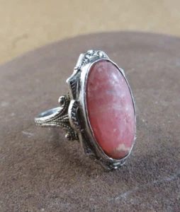 Vintage Pink Rhodolite Oval Cabochon Gemstone Sterling Silver Ring Size 7 #222 - Picture 1 of 14