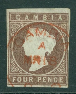 SG 6 Gambia 1874. 4D marrón pálido. Muy bien usado con un CDS de Gambia en rojo... - Imagen 1 de 1