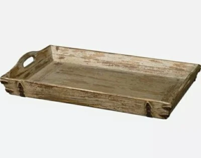 Farmhouse Wooden Tray 27" Solid Rubbed Barn Wood Metal Boho Rustic Uttermost - Image 1 of 4