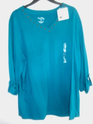 女式大码针织上衣蓝绿色,尺寸 1X 全新 — 第 1/2 张图片