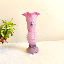 1930s Vintage Old Hand Shape Rose Pink Glass Flower Vase Rare Decorative GV27