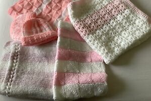 New Hand Knitted & Crochet Baby Blanket Bundle