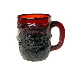 VTG Ruby France 3-D Santa Claus & Mistle Toe Red Glass Handled Mug Christmas - Picture 1 of 5