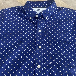 IZOD Men's Shirt Watermelon Print Short Sleeve Button Up Large Tall Blue Cool FX - Picture 1 of 17