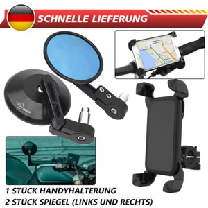 2x Motorrad 7/8'' Lenkerendenspiegel Blau Glas E-geprüft + 1x Handyhalterung - Bild 1 von 17