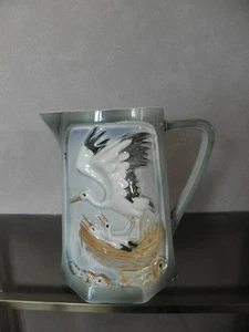 antique st.clément French jar Stork ceramic pitcher Bird barbotine vintage art  - Picture 1 of 7