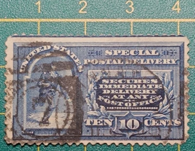 US Special Delivery Stamp 1894,Sc SD3,#E4,Line under TEN CENTS,Blue Line on top - Image 1 of 4