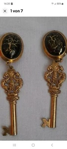 Fourth Dimension München, Vintage Clips Ohrhänge in filigraner Schlüssel Form - Bild 1 von 7