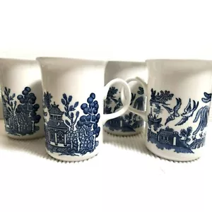Churchill Blue Willow Tall Mugs Made in England Set Of 5 Vtg Coffee Tea Mug - Picture 1 of 5