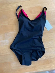 Capezio Encore Trikot, Gr. XS, schwarz mit rosa Spitze, integrierter BH - Bild 1 von 10