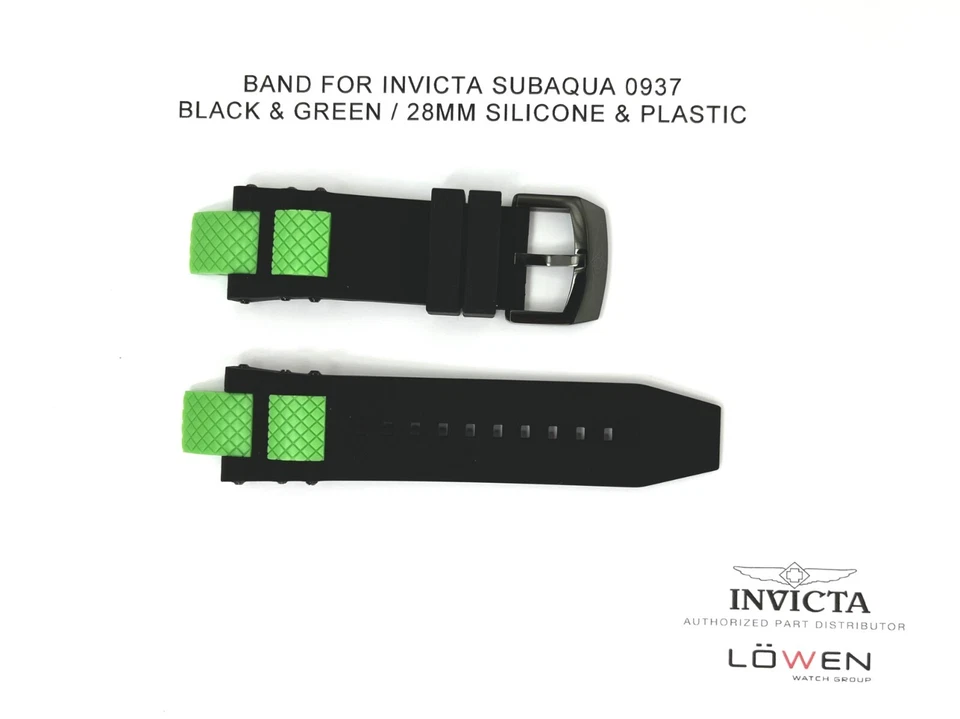 Authentic Invicta Subaqua 0937 Black & Green Silicone/Plastic 28mm Watch Band - Image 1 of 3