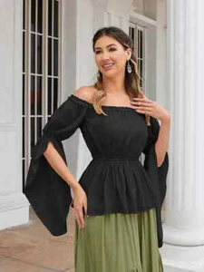 Size 14 (L) | Scarlet Darkness Renaissance Chiffon Slit Sleeve Top | Black | Z13 - Picture 1 of 7