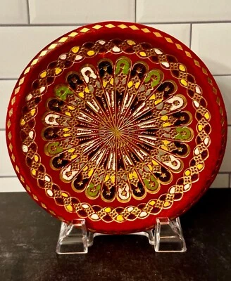 Clay Plate with Hand Painted Fabric Overlay For Boho Decor Use ONLY - Image 1 of 4