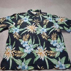 Karibik Leinenmischung Hawaiihemd Blumenmuster schwarz Knopfleiste Herren XL - Bild 1 von 12