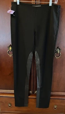 全新 WGACA What Goes Around Comes Around 黑色羊毛混纺皮革修剪裤 M — 第 1/4 张图片