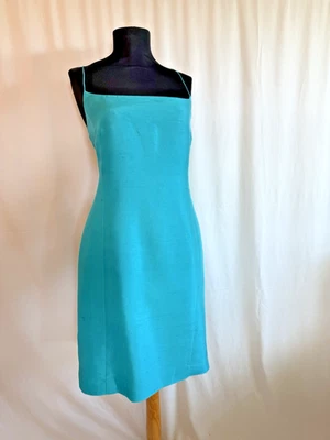 Ralph Lauren Vintage Plaid Label Turquoise Silk Dress - Size 12 - Image 1 of 4