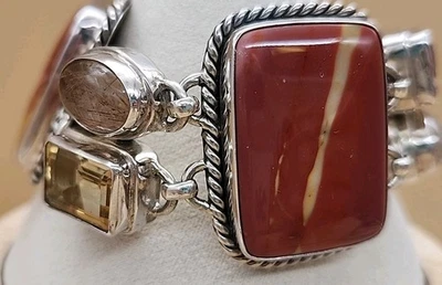 Yellow Citrine/Red Jasper/Rutilated Quartz/Sterling Silver 8"Adjustable Bracelet - Image 1 of 4