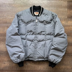 True Vintage 1970's Mens Large Gray Comfy Quilted Goose Down Puffer Jacket - Afbeelding 1 van 14