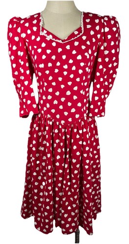VALENTINO Abito da festa vintage anni 80 rosso cuore cottage core taglia 8 retrò prateria Sweetheart