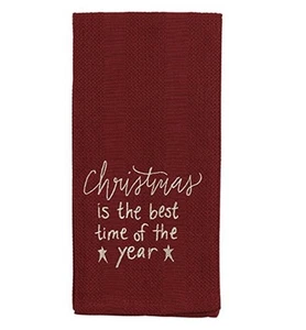 Christmas Best Time of Year Cranberry Red 19 x 28 Embroidered Waffle Dish Towel - Picture 1 of 1