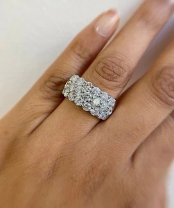 3 Row Diamond Wedding Band Round Lab Grown Diamond Ring 14 KT Gold - Picture 1 of 11