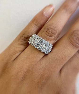 3 Row Diamond Wedding Band Round Lab Grown Diamond Ring 14 KT Gold - Image 1 of 4