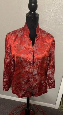 Blusa roja vintage de mujer Peony Brand Shanghai China talla L Foto 1 de 4