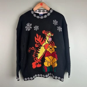 Vintage Winnie the Pooh & Tigger Christmas Sweater Women Medium Snowflakes - Picture 1 of 11