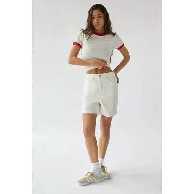 UO NWT BDG 90s long inseam shorts creme white distressed high-rise zip 29 - Image 1 of 4