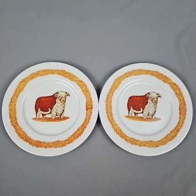 WAVERLY Hereford Bull Dinner Plate 10 3/4" Vtg Melamine Set (2) - Image 1 of 4