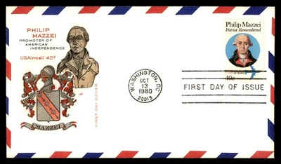 Mayfairstamps US FDC 1980 Philip Mazzei Air Mail 40c Crest First Day Cover aau_5 - Image 1 of 2
