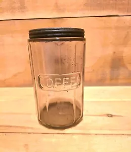 Hoosier Klarglas Kaffeedose. 4-1/4" Breite x 7" Höhe Das Glas ist in gutem Zustand. - Bild 1 von 12