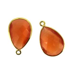 Gemstone Pendant-Gold Plated 13x18mm Faceted Pear Shape-Orange Monalisa (2 Pcs) - Picture 1 of 3