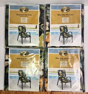 Hampton Bay Outdoor Sling Chair Slip Covers Hawaiian Print Set of 4 New - Picture 1 of 3