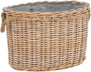 Großer Holzkorb oval groß Rattan mit Seilrand/Tragekorb aus Rattan (Grau Natur) - Bild 1 von 6