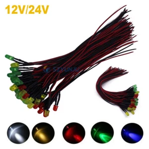 12V/24V F5mm 2PIN LED light Emitting Diode Frosted Round Red Grenn Blue Wihte - Picture 1 of 8